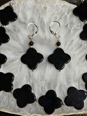 Black Onyx Clover Earring And Necklace Set
